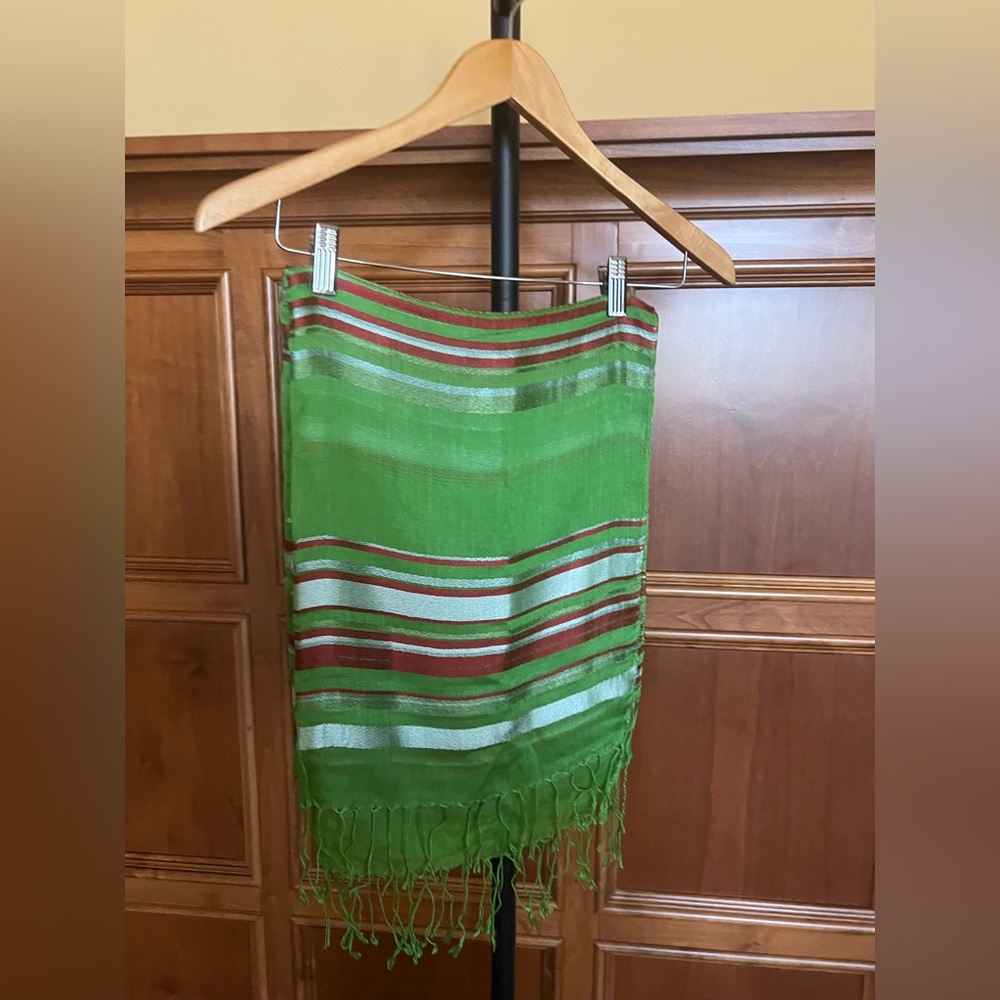 Moroccan Scarf Green Striped Multicolor One Size - Picture 8 of 12